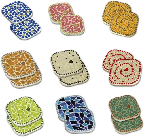 Vista 2 de Kit de manualidades de posavasos de mosaico, da vida a tu creatividad 2 piezas Rainbow Mix 3.9 in