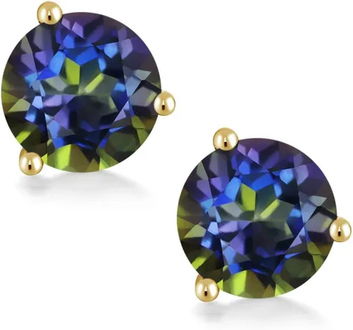 Vista 59 de Gem Stone King Aretes de oro de 14 quilates, 0.236 in, piedra natal redonda, Martini, 3 puntas, aretes de oro para mujer