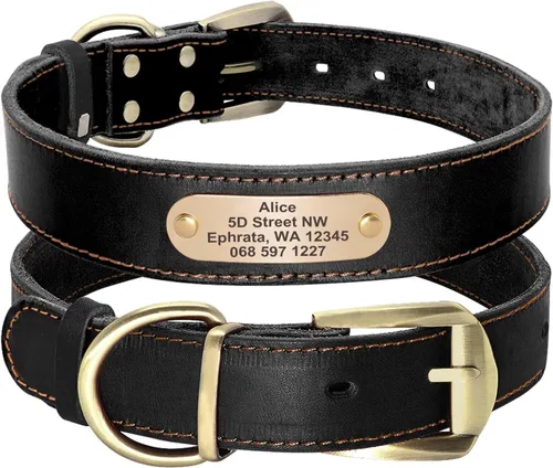 Vista 10 de Didog Collares de perro de cuero genuino con placa de identificación grabada, collar de perro de cuero suave personalizado con etiqueta de Verde