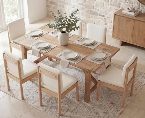 Vista 5 de ROCITY - Juego de 2 sillas de comedor, marco de madera natural con cojines extraíbles Cuero sintético blanco, cómodo acolchado de espuma, madera