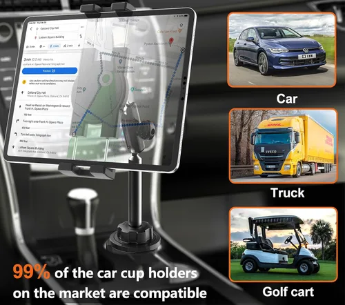 Vista 3 de Soporte para portavasos de automóvil resistente [rotación de 360° sin sacudidas] Soporte para iPad con brazo de metal para tableta y teléfono, iPad