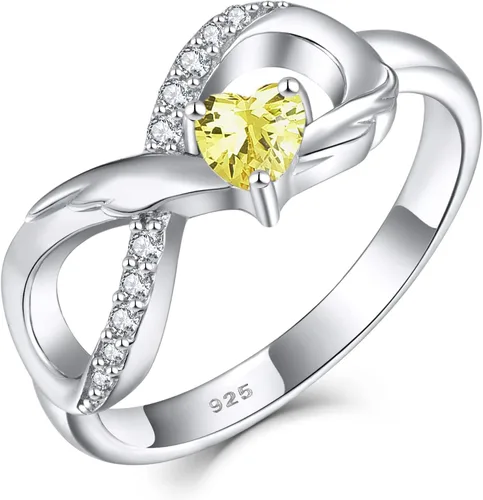 Vista 21 de STARCHENIE Anillo de Promesa Infinita de Plata de Ley 925 con Alas de Ángel y Anillo de Corazón para Mujer Talla 5-10 01-Granate-Enero