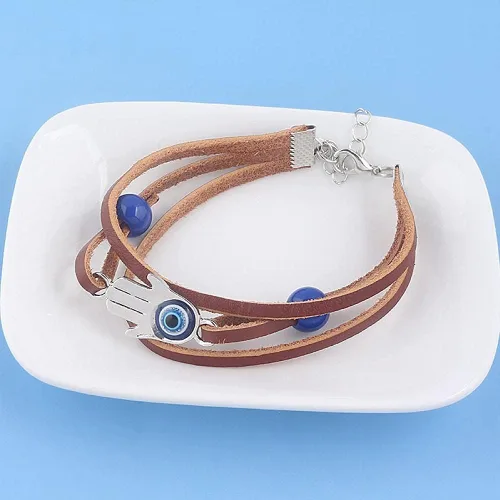 Vista 3 de Froiny Game the Last of Us Part Ellie Dina Hamsa Pulsera de mal de ojo azul cuentas pulseras de cuero brazaletes para mujeres hombres joyería, Cuero