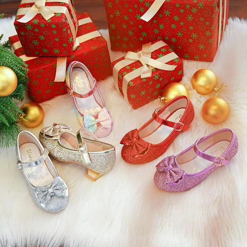 Vista 6 de Walofou Zapatos de vestir para niñas de flores, zapatos de tacón para fiesta de boda, zapatos planos de princesa Mary Jane para niños pequeños