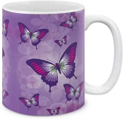 Vista 7 de MUGBREW Taza de té de cerámica de la taza de café de la mariposa púrpura de 2 tonos, 11 OZ