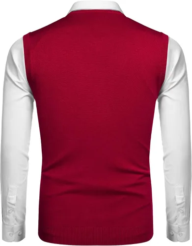 Vista 8 de Amussiar Suéter casual para hombre, chaleco con cuello en V, ajustado, sin mangas, suéter de punto