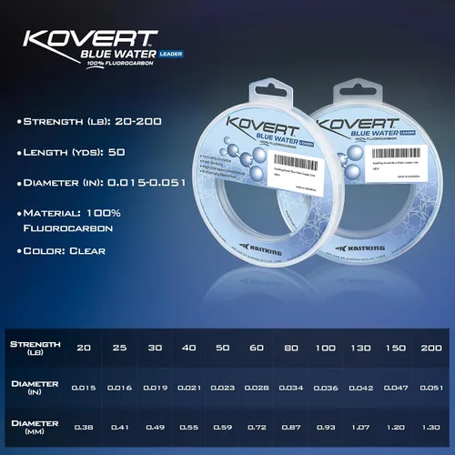 Vista 8 de KastKing Kovert Blue Water 100% Fluorocarbon Leader Line, Saltwater Fishing