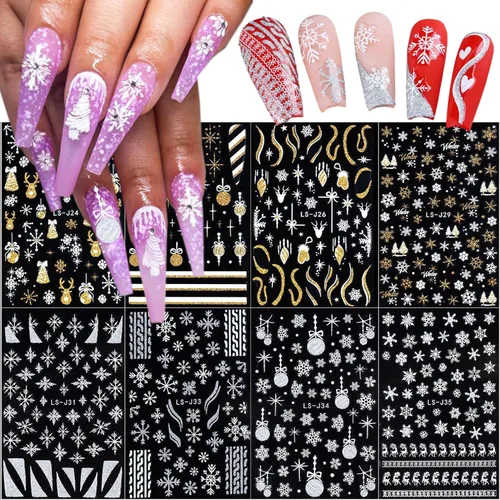 Vista 12 de 8 hojas de calcomanías de arte de uñas para el día de San Valentín, autoadhesivas, 3D, color plateado, rosa, rojo, labios, letras de corazón, diseño