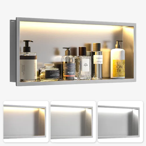 Vista 21 de Acero inoxidable Led Ducha Nicho 18"x12" Cepillado 3-Color LED