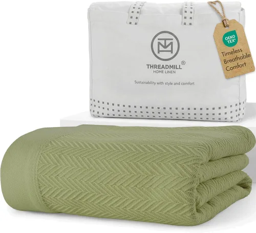 Vista 21 de Threadmill - Mantas de algodón de lujo para cama tamaño individual Manta 100% algodón para todas las estaciones para cama individual Manta
