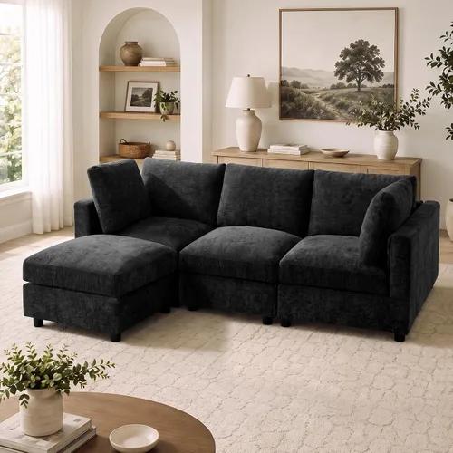 Vista 29 de 63" sofá seccional modular de Loveseat con otomana movible para sala de Beige