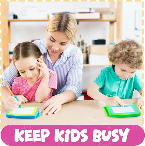 Vista 2 de Bedwina Pizarra magnética de dibujo para niños (paquete de 6) Tableta de dibujo borrable y bloc de dibujo de viaje para niños y niñas, regalos