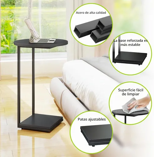 Vista 6 de [Usado] DCLRN Mesa auxiliar pequeña, mesa auxiliar de mesa C para sofá, mesa de centro redonda es adecuada para sala de estar y dormitorio (negro)