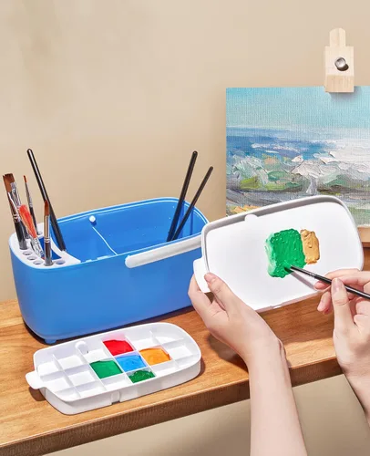 Vista 6 de GAMENOTE Limpiador de Pinceles de Pintura - Soporte de Pinceles con Paleta y Asa, Enjuagador para Pinturas Acrílicas, de Acuarela y a Base de Agua
