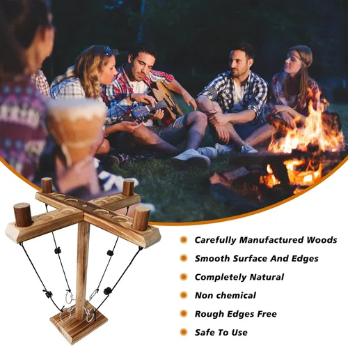 Vista 2 de Juego de batalla de lanzamiento de ganchos y anillos para 4 jugadores, ganchos de madera hechos a mano para adultos, juego interactivo de fiesta
