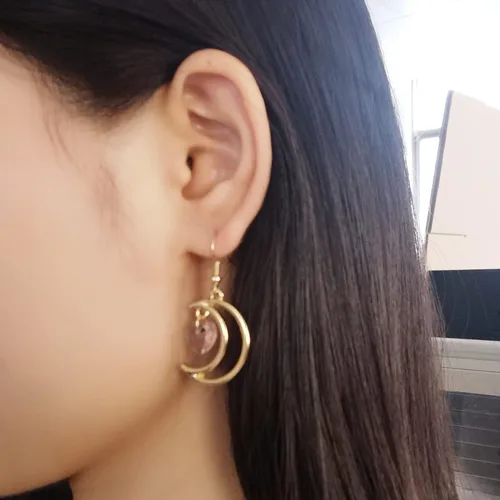 Vista 3 de Juego de collar de pendientes chapados en oro de 14 quilates con forma de corazón de media luna irlandesa, 3 tonos