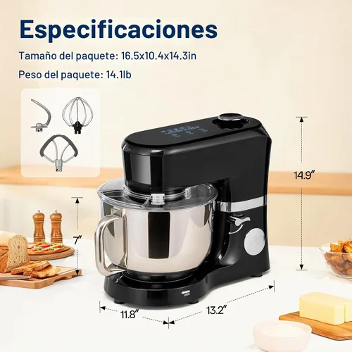 Vista 7 de VIVOHOME Batidora de pie con fermentación, preajustes de un toque, batidora eléctrica de masa con tazón de 6 cuartos, batidora de pie de cocina