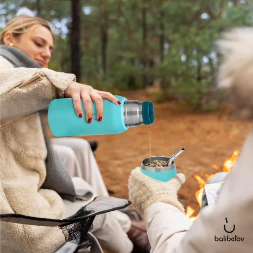 Vista 5 de BALIBETOV Kit Mate – Incluye 1 Taza Mate, 1 Bombilla Pajita y 1 Termo con 2 Tapones – Calabaza de Acero Inoxidable con Tapa (Aqua)