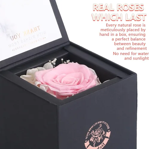 Vista 4 de Caja de regalo de rosas auténticas preservadas, rosas reales, rosas recién cortadas de primera calidad, regalos para el día de la madre y San