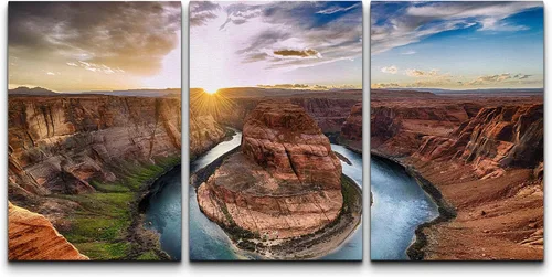 Vista 18 de wall26 Lienzo enmarcado para pared, juego de arte rojo, verde y amarillo, bosque de montaña otoñal, naturaleza, desierto, fotografía, realismo