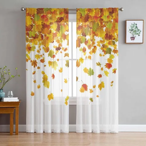Vista 13 de Juego de paneles de cortinas de girasol, cortinas de gasa para cocina, cortinas de gasa de privacidad para sala de estar, dormitorio, decoración