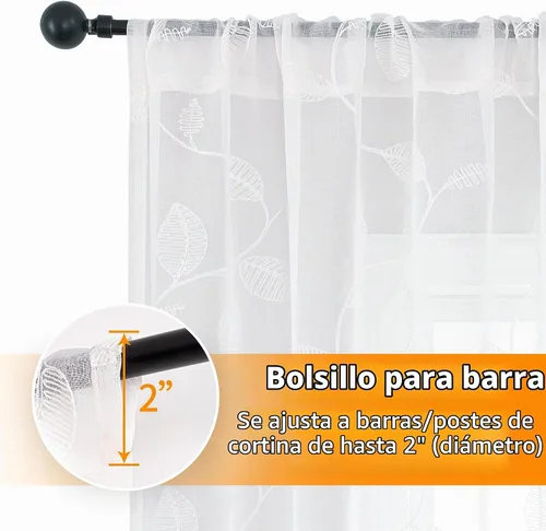 Vista 4 de YoungsTex Cortinas traslúcidas de lino con estampado de hojas de 63 pulgadas de largo para sala de estar, bolsillo para barra, cortinas de encaje