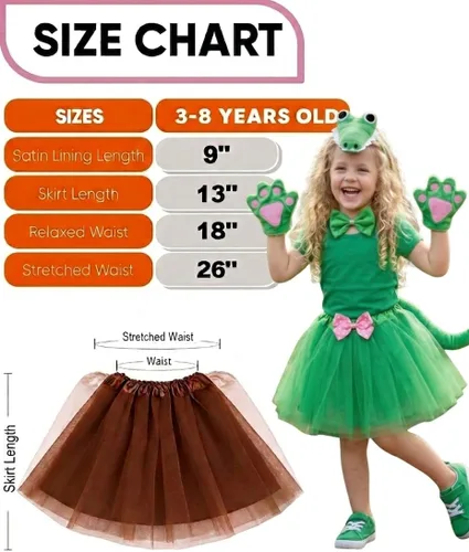 Vista 3 de Kirei Sui Disfraz de animal para niños, diseño de cocodrilo, tutú verde, diadema, pajarita, cola y patas