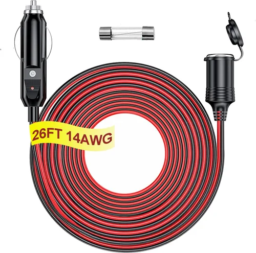 Vista 10 de Cable de extensión de encendedor de cigarrillos resistente de 12 V/24 V de 6 pies con luz LED para bomba de neumáticos de automóvil, compresor