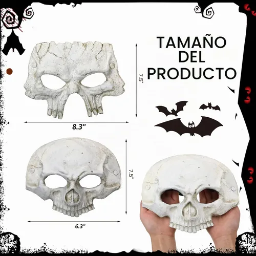 Vista 2 de Arrowbash 2 máscaras de media cara de calavera agrietada de espuma
