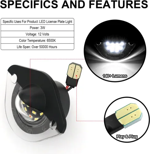 Vista 4 de litzland Conjunto de 2 luces LED para placa de matrícula compatible con Ford Mustang 1994 1995 1996 1997 1998 1999 2000 2001 2002 2003 2004 Canbus