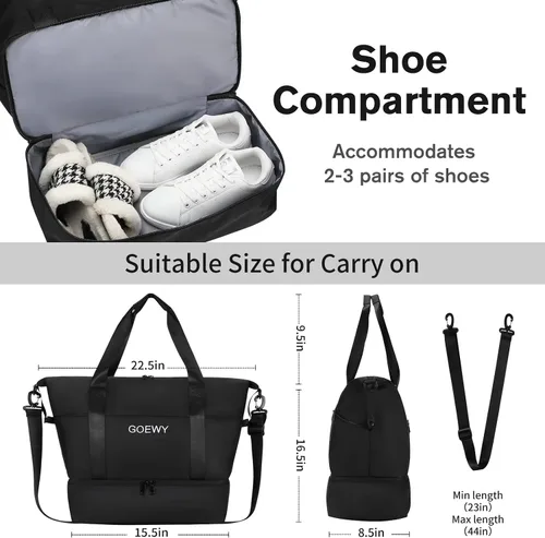 Vista 4 de Bolsa de gimnasio para mujer, bolsa deportiva para hombres con compartimento para zapatos, bolsas de viaje con bolsillo húmedo, escuela, yoga