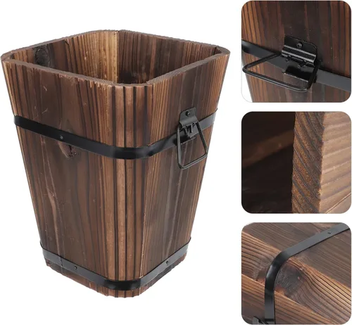 Vista 4 de Happyyami Maceta de barril de whisky, maceta de barril de madera, cubo de madera, maceta de jardín, soporte para flores, maceta decorativa rústica