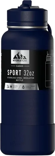 Vista 16 de Hydrapeak Botella de agua deportiva aislada de 32 onzas con tapa con popote, a prueba de fugas y derrames, mantiene las bebidas frías durante 24
