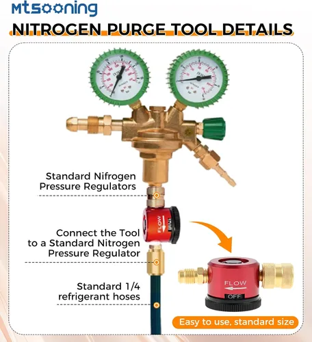 Vista 4 de Herramienta de purga de nitrógeno de conector de 1/4 pulgadas,Herramienta de purga reguladora de nitrógeno para equipos HVAC,Herramienta