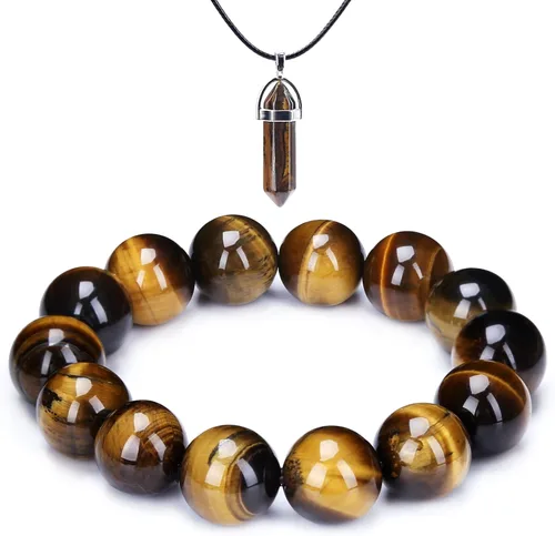 Vista 9 de Pulsera Hecha a Mano de Triple Protección 10mm de Hematita Obsidiana Negra Ojo de Tigre con Piedras de Cristal de Curación para Hombres y Mujeres