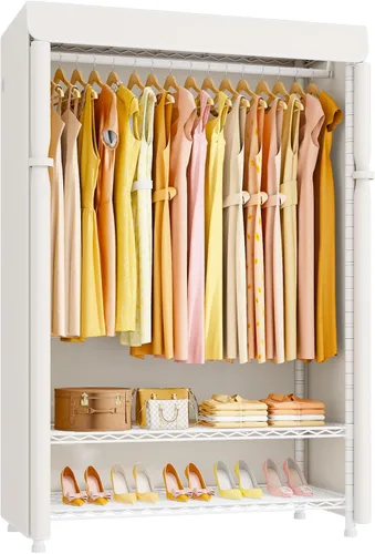 Vista 9 de ULIFHOME H5C Plus - Perchero con tapa, armario portátil para colgar ropa, percheros cubiertos de alta resistencia, percheros con estantes, carga