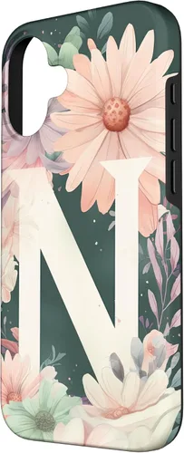 Vista 2 de iPhone 16 Beautiful Daisy Flowers Initial Letter N Monogram Watercolor Case