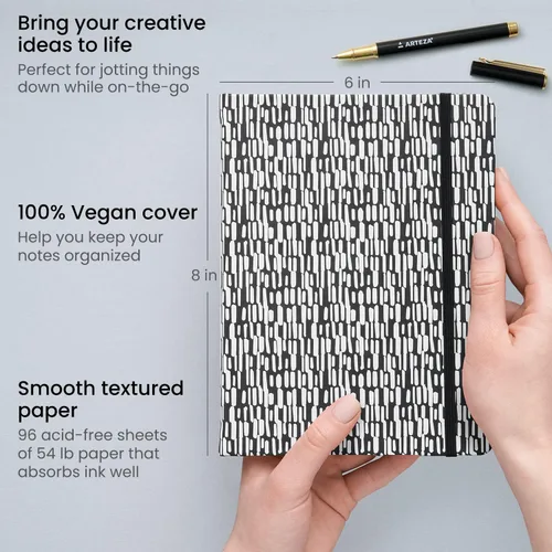 Vista 4 de ARTEZA Juego de regalo de diario, 6 x 8 pulgadas, cuaderno de 96 hojas con papel rayado de doble cara y 1 bolígrafo de tinta negra, diseño en blanco