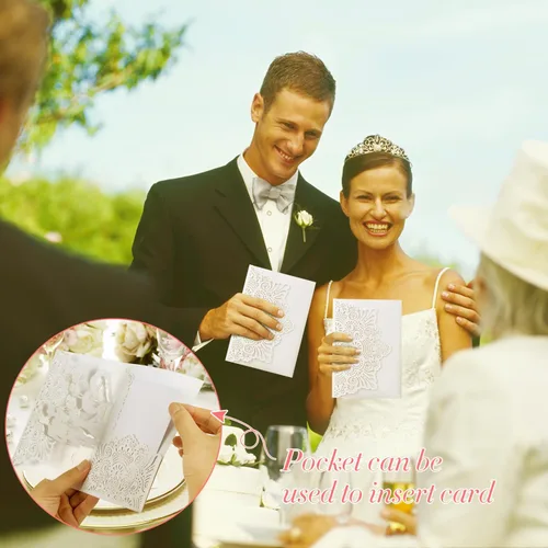 Vista 4 de Tarjetas desplegables de boda, 10 piezas, multicolor, hojas interiores en blanco, perfectas para bodas, compromisos, duchas