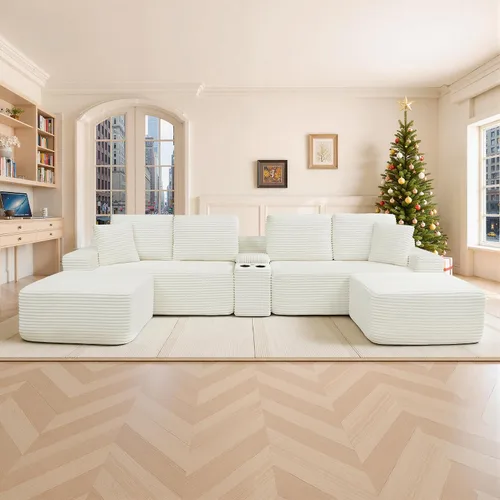 Vista 10 de Sofá seccional Cloud de 108 pulgadas, sofá seccional modular moderno con asiento profundo, sofás de pana sin estructura con chaise en forma de L
