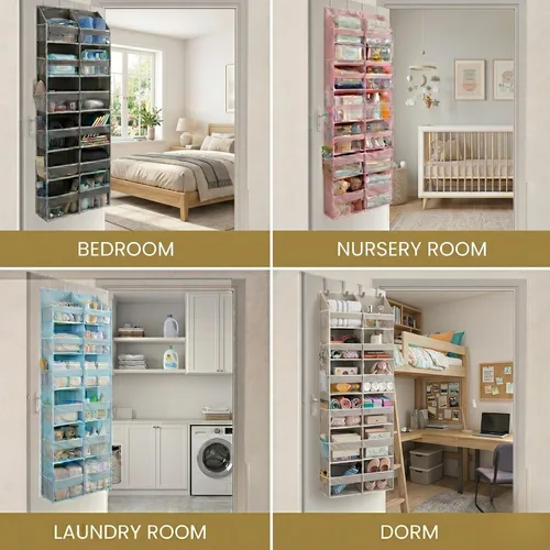 Vista 7 de HOMELUX THEORY Organizador de 6 niveles mejorado para colgar sobre la puerta, 100D extra grueso y gran capacidad de 50 libras, 12 bolsillos