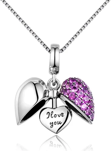 Vista 4 de GW Colgante de plata de ley 925 con dije de corazón para mujeres y niñas, Cristal Metal, cristal
