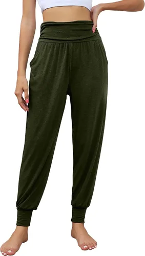 Vista 5 de Locoowai Paquete de 2 pantalones deportivos de yoga para mujer, cómodos pantalones deportivos con bolsillos, casuales, holgados, cómodos, de cintura