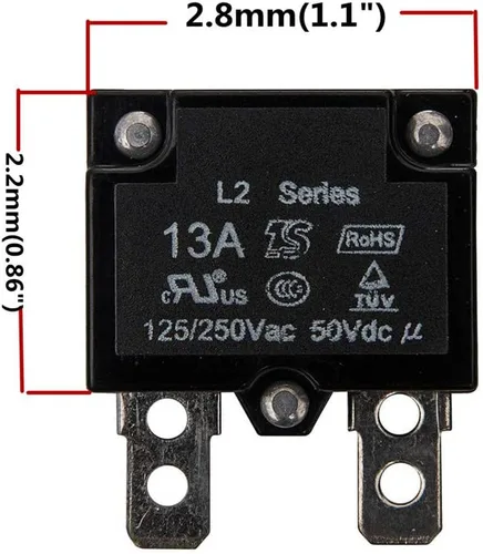 Vista 2 de 2 unids 13A 125/250Vac 50Vdc reinicio automático relé fusible interruptor térmico interruptor interruptor circuito protector de sobrecarga