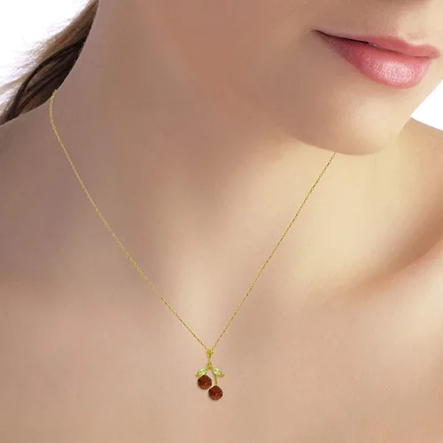 Vista 2 de Galaxy Gold GG Collar con colgante de peridoto de cerezo de oro macizo de 14 quilates de 1,45 quilates