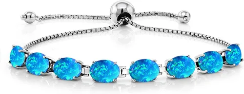 Vista 122 de Gem Stone King Pulsera de plata de ley 925 con piedra natal ovalada de 0.276 x 0.197 in para mujer, totalmente ajustable hasta 9 pulgadas