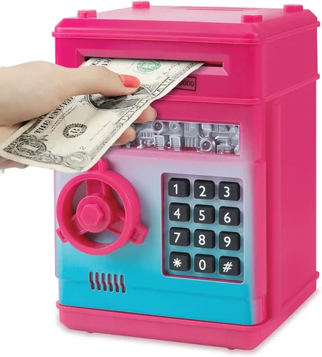 Vista 23 de Refasy Alcancía para dinero en efectivo, cajero automático, banco electrónico de monedas para niños de 3 a 12 años, caja de ahorro de dinero, mini