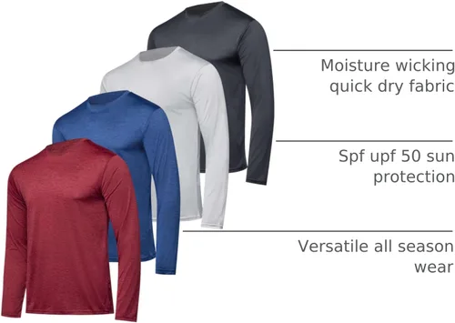 Vista 48 de Real Essentials Paquete de 4 unidades: camiseta de manga larga para hombre Dry Fit, disipa la humedad, protección solar FPU 50+ contra rayos