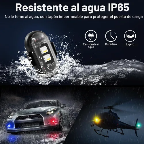 Vista 2 de Luces LED inalámbricas para coche 8 piezas con control remoto, luces LED estroboscópicas inalámbricas 8 colores con carga USB, IP65, impermeables