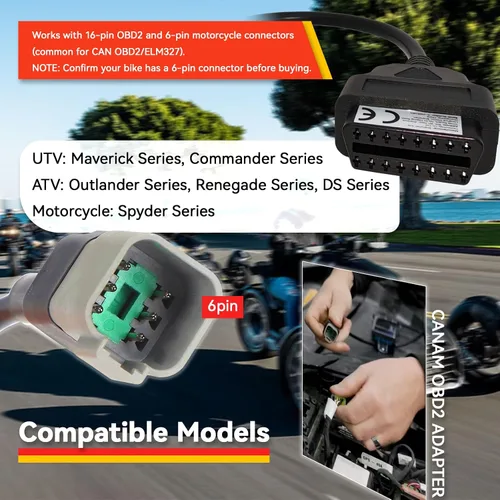 Vista 2 de Cable adaptador OBD2 de 6 pines a 16 pines para BRP y CAN-AM, conector de herramienta de diagnóstico para motocicletas, compatible con CAN-AM